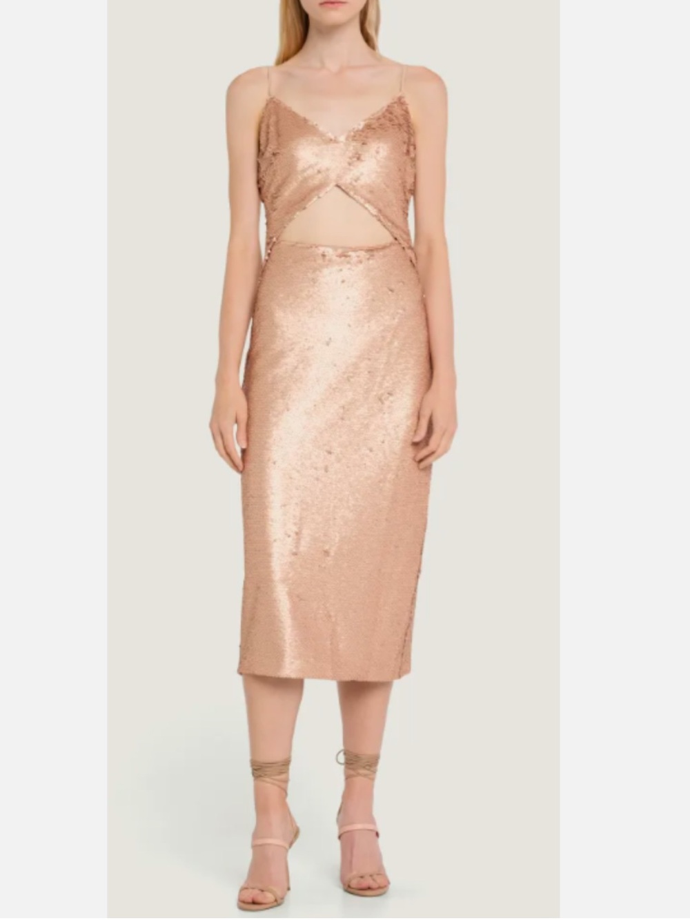 L'AGENCE FEMME SEQUIN CUTOUT MIDI ROSE GOLD DRESS sz 2 - Picture 3 of 12